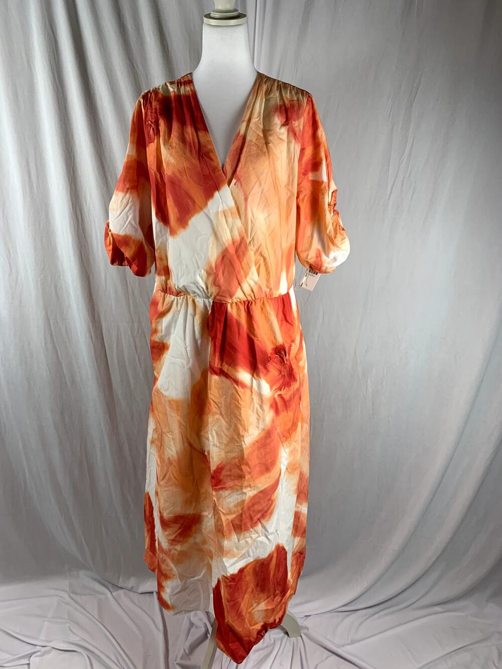 DKNY Women’s Plus Size 16W Watermelon Floral Cotton Puff Sleeve Midi Dress